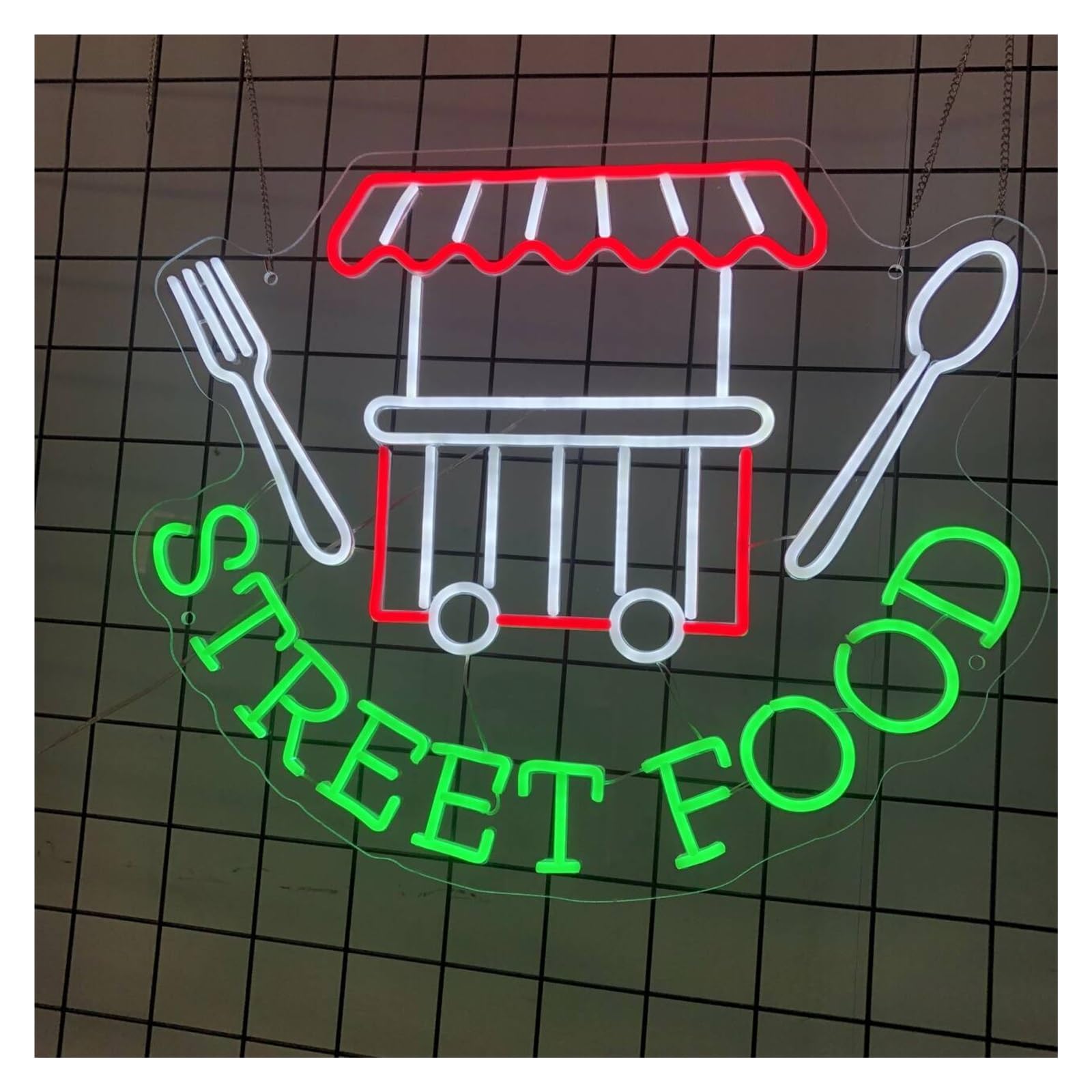 RONGCH Hanging Art Signs Street Food Neon Sign Spoon and Fork LED Light Dimmable for Fast Food Restaurant Wall Decor 23.6inx19.5in