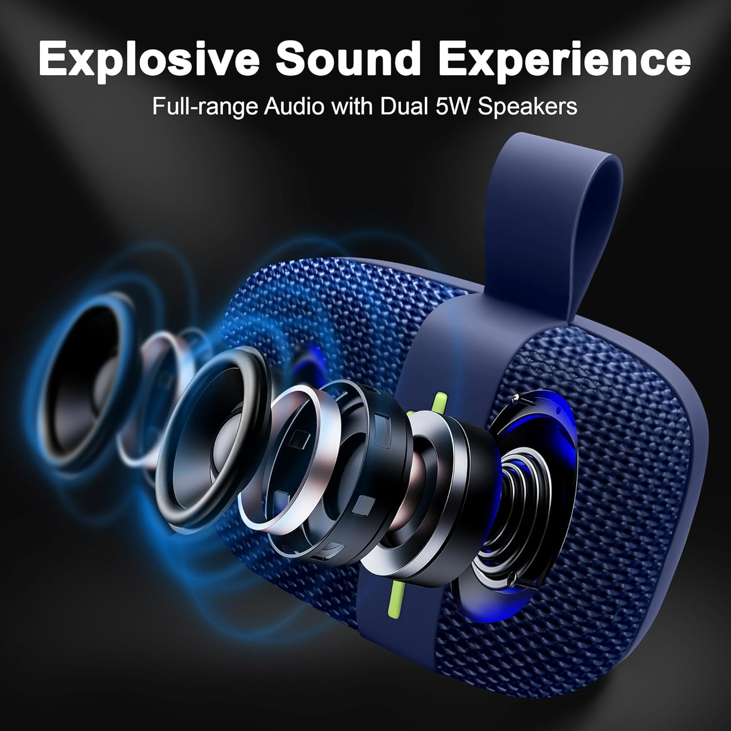 Fisher Portable Bluetooth Speakers, Clip-On Speakers Bluetooth Wireless, IPX5 Waterproof Speaker,10W Peak Power Bluetooth Speaker Stereo HD Sound, BT 5.3, FM Radio, for Pool, Beach, Use Anywhere - Image 4