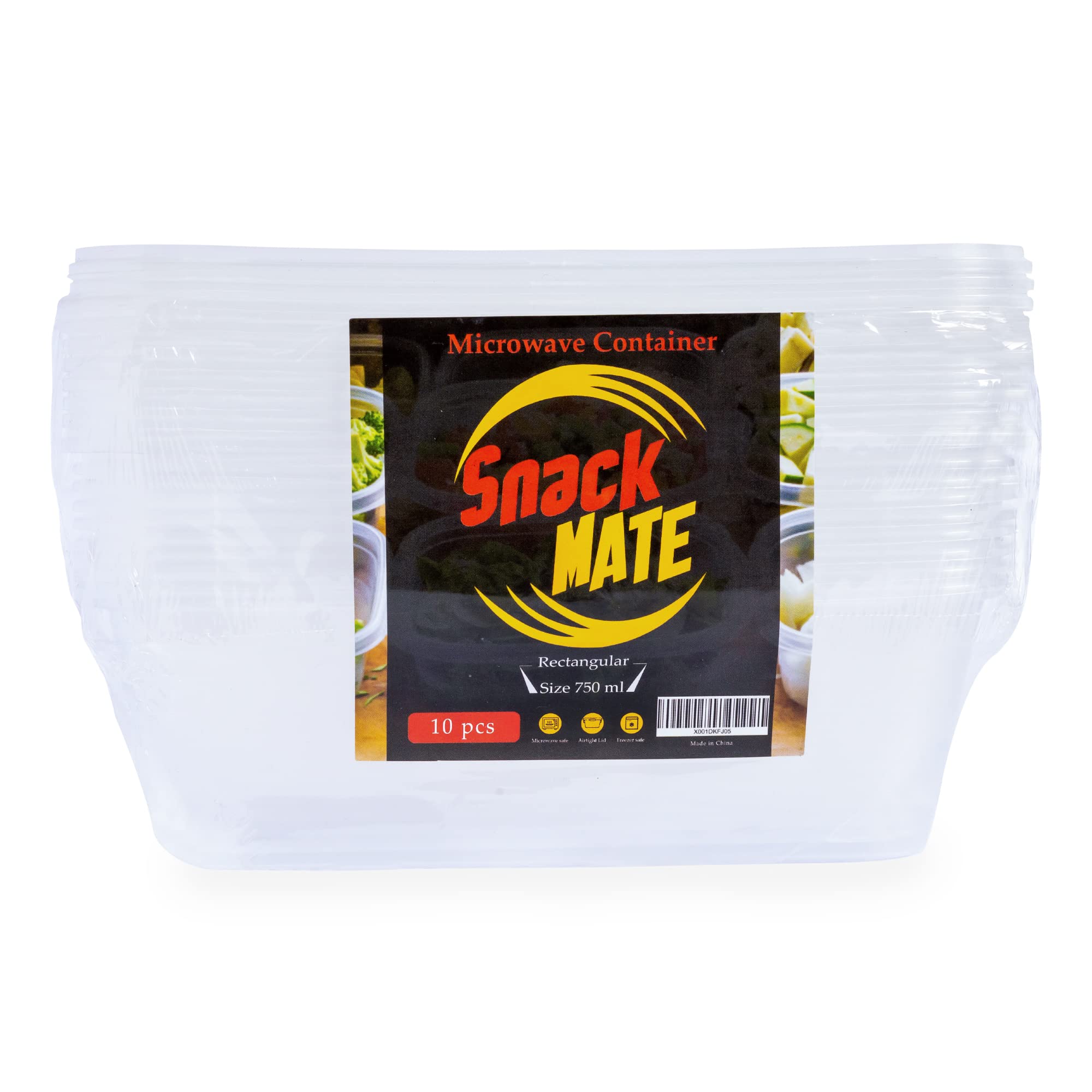 Snackmate Clear Pack Of 10 Bpa Free Microwave Plastic Food Containers With Lids | Meal Prep Takeaway Container With Lids | Microwave, Freezer And Dishwasher Safe Durable - (750Ml)