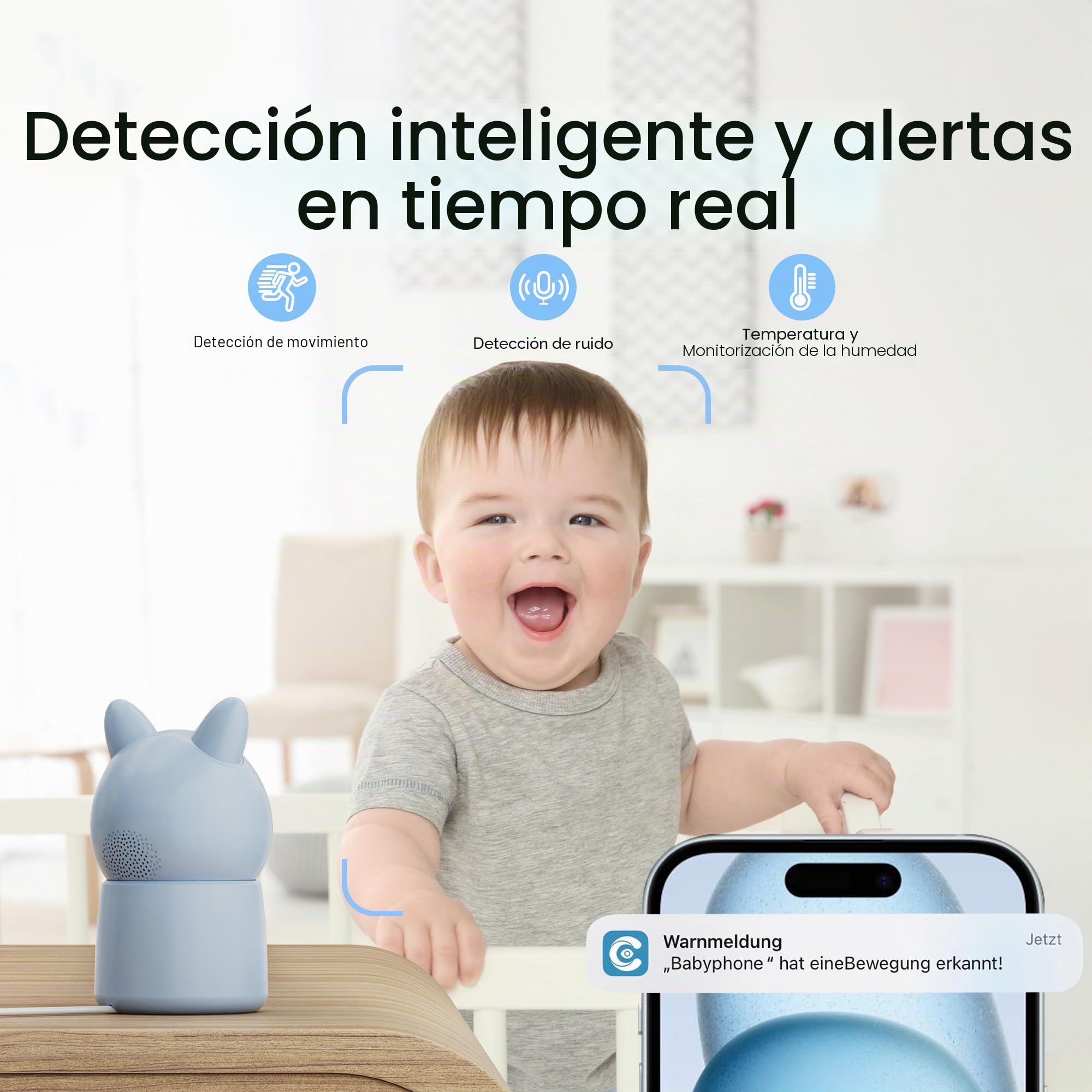 CZEview BM6 vigilabebés con cámara 2K y 4X Zoom, 5.5" HD Baby Monitor con aplicación, visión nocturna, detección de movimiento y ruido y temperatura, conversación de 2 vías, vista de 360°, música y