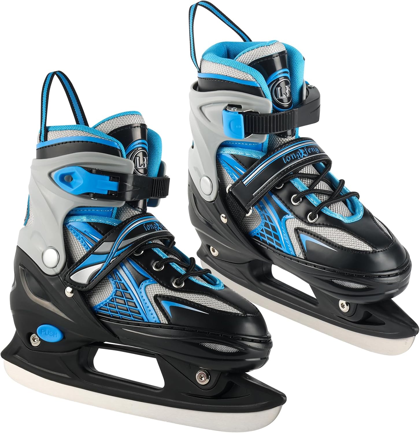 Adjustable Ice Skates for Kids Boys & Girls, 4 Sizes Adjustable, Warm & Comfortable Lining for Beginners-Ages 3-12, Outdoor & Ice Rink Skating Shoes (Blue, Large (5-8 US))