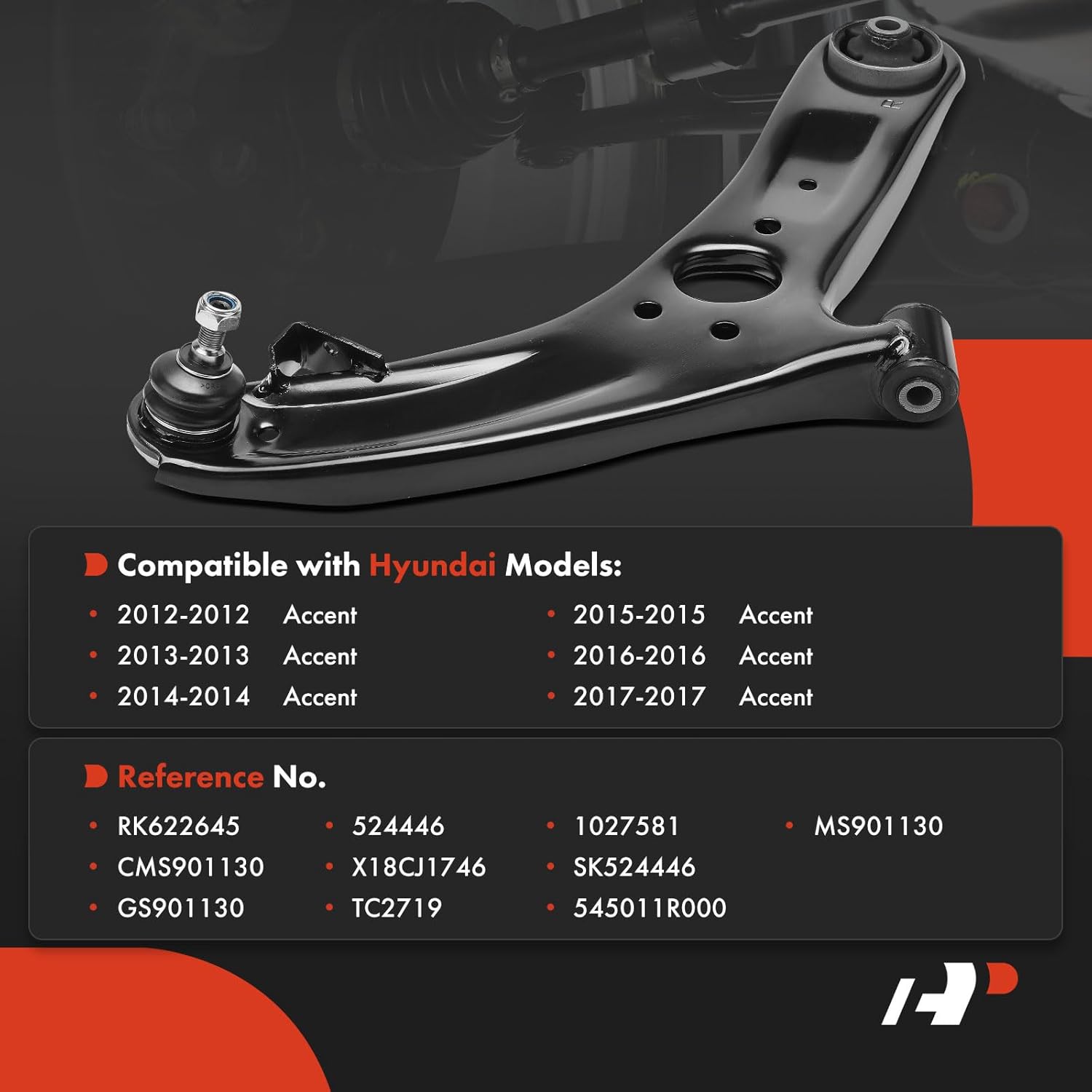A-Premium Front Right Lower Control Arm, with Ball Joint & Bushing, Compatible with Hyundai Accent 2012-2017