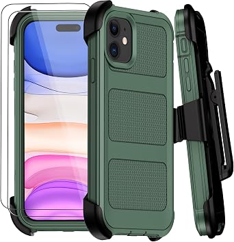for iPhone 11 Case with Belt Clip Holster,Anti-Drop Shockproof Green