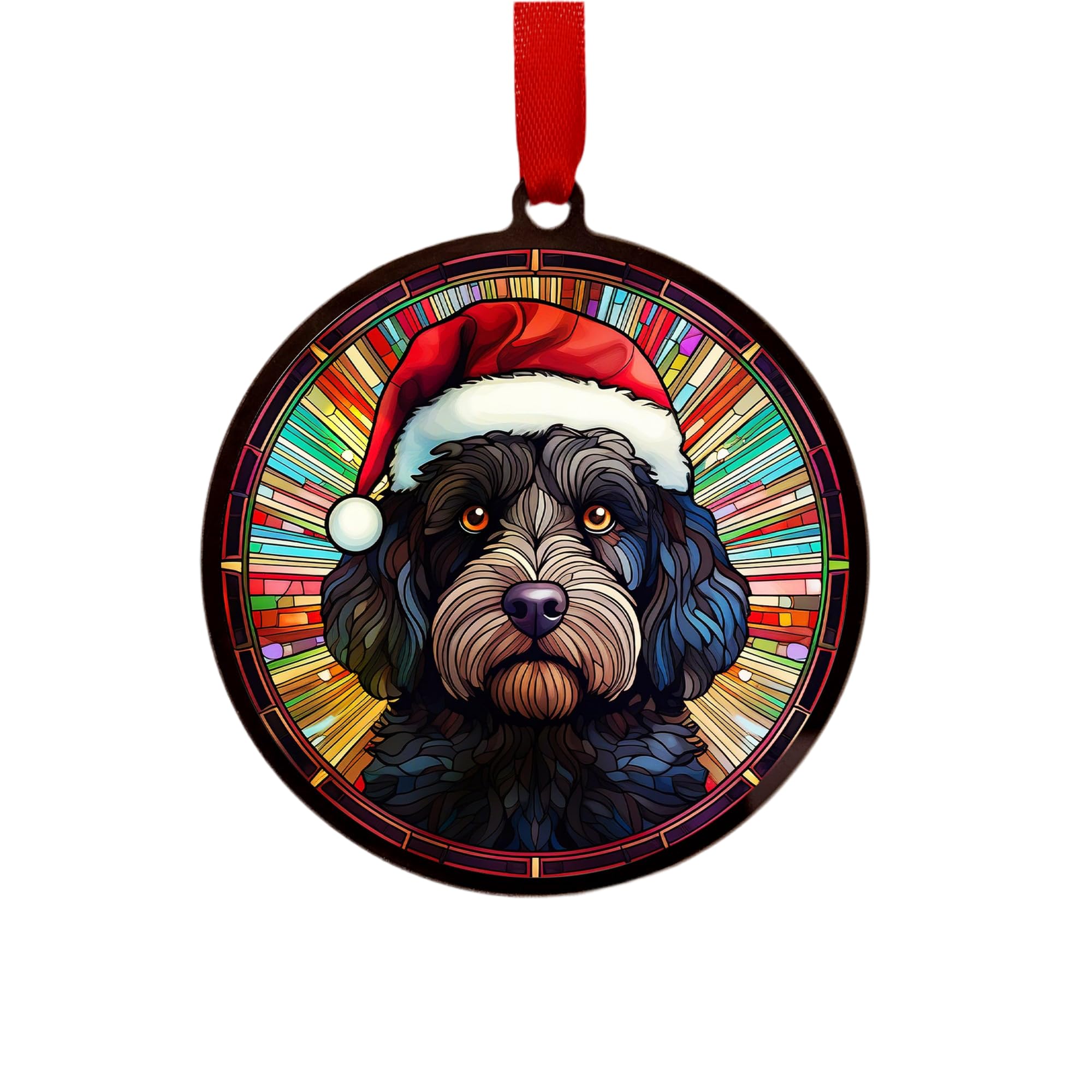 Cockapoo Black Suncatcher Decoration Santa Hat Christmas