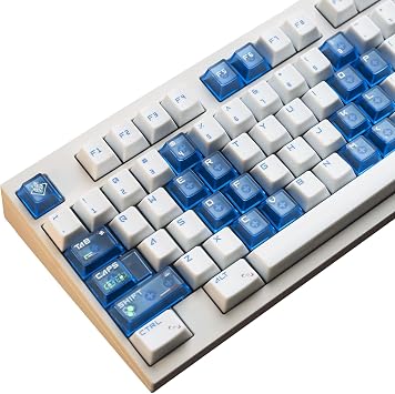JSJT Cherry Profile Keycaps 159 Keys White Blue PC Translucent Keycap Set Suitable for Cherry MX Switches ANSI/ISO Layout Mechanical Keyboard Caps
