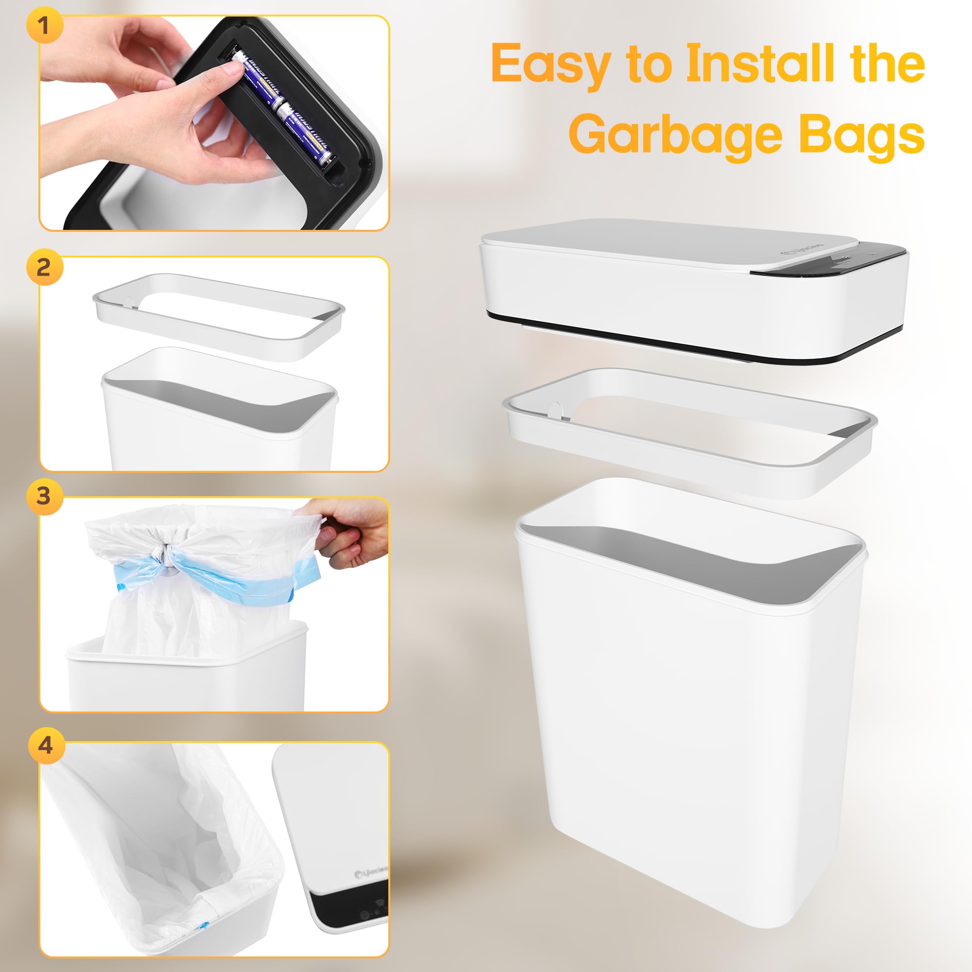 Smart Touchless Mülleimer für Küche, automatischer Bewegungsmelder, Mülleimer mit Deckel, wasserdicht, schmal, klein, für Küche, WC, Schlafzimmer, Wohnmobil (Schwarz, Batterie)
