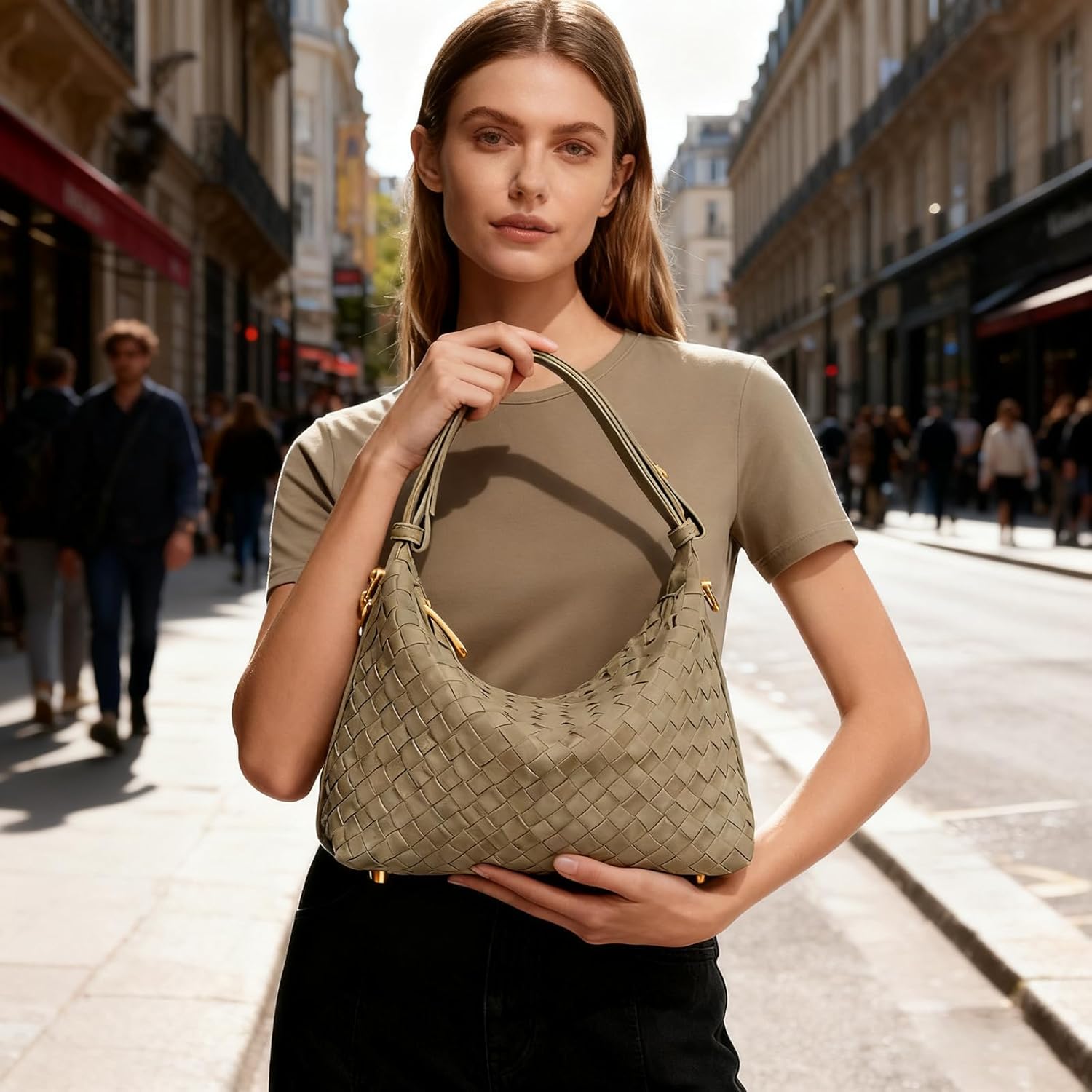 Woven Suede Hobo Purse for Women,Faux Suede Shoulder Bag,Woven Crossbody Bag,Handle Bag with 2 adjustable straps - Image 3