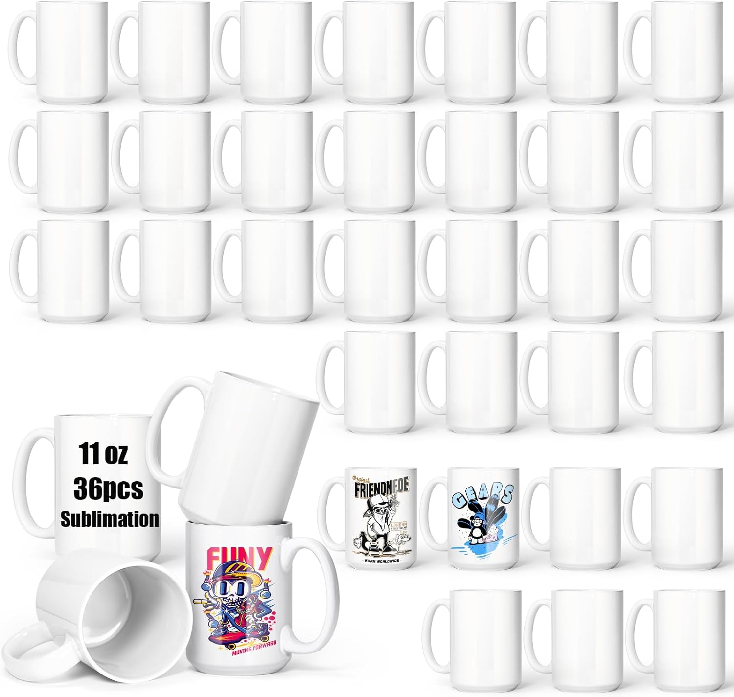 36 Pack Sublimation Mugs, 15oz Sublimation Coffee Mugs Blank Bulk, White Porcelain Cups with Handle, DIY Ceramic Coffee Mug Set for Milk Tea Juice