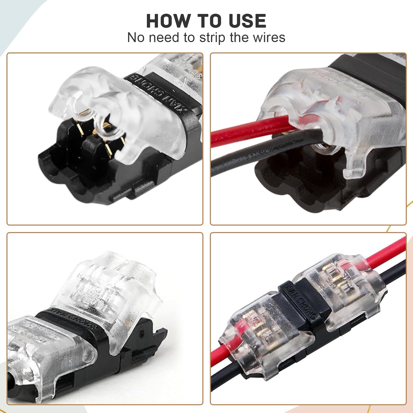 Kit 20 Connettori A Spina 2 Pin 18-22AWG – Senza Spellare, Per Auto, Audio E LED