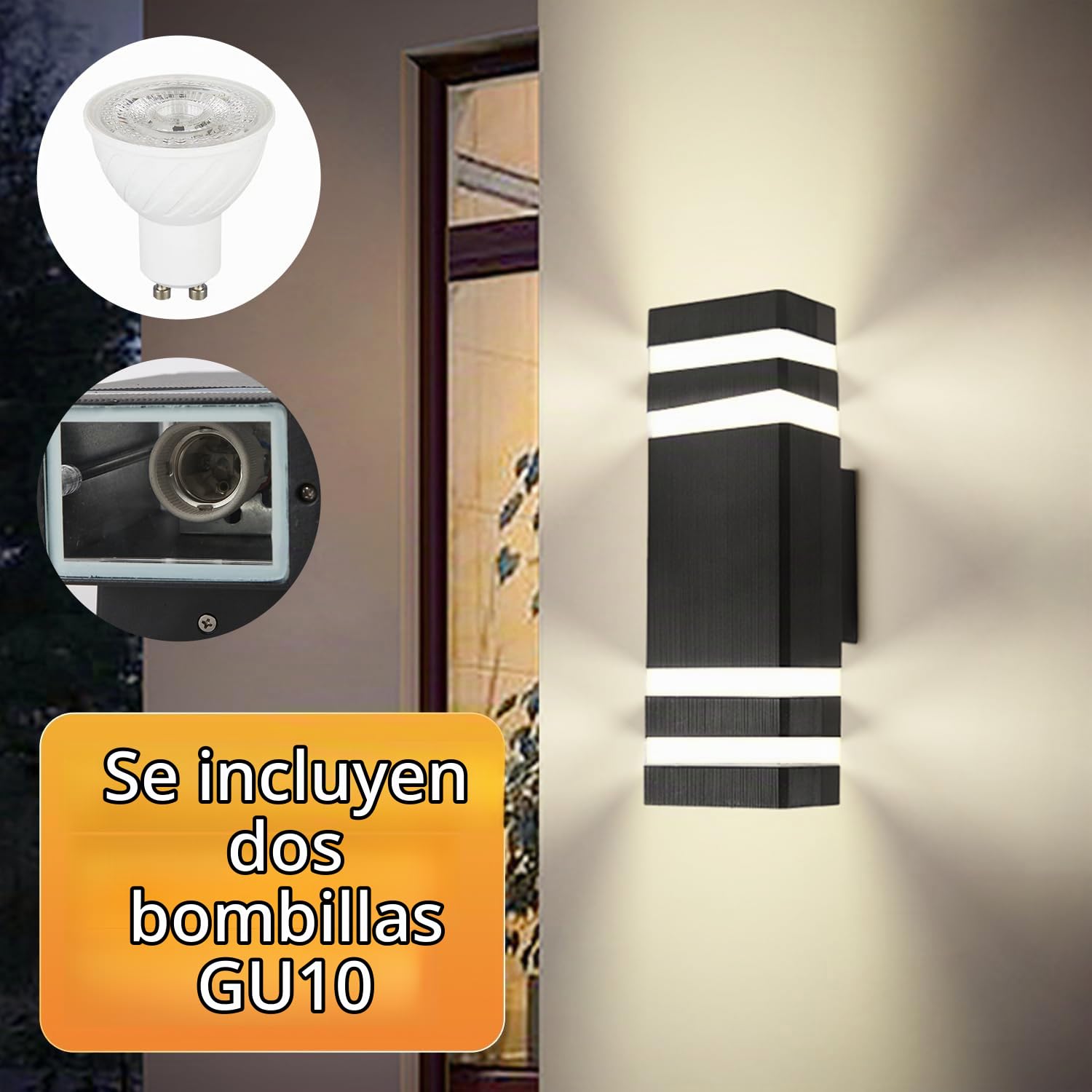 2 Apliques de Pared Exterior LED, Luz 3000K Up Down IP65 | aluminio,Perfecto para iluminación decorativa en terrazas, patios, jardines, entradas, fachadas y garajes