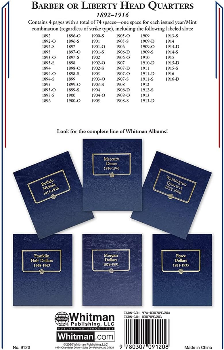 Whitman US Liberty Head (Barber) Quarter Album 1892 - 1916 #9120