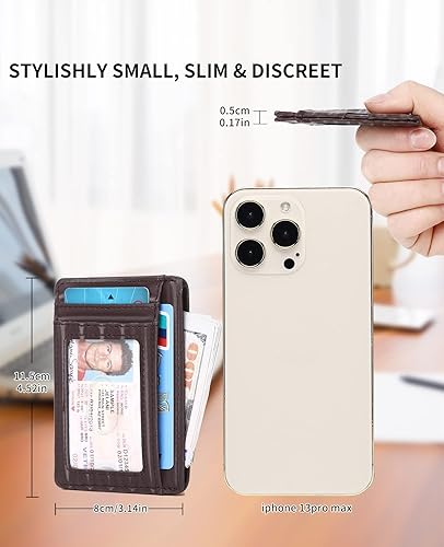Miniatura 3 de Cartera minimalista delgada para hombres, carteras con bolsillo frontal, cartera de cuero con bloqueo RFID para hombres y mujeres, Coffee-Flash, Slim