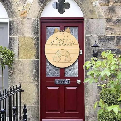 Miniatura 8 de KESYOO Decoración del hogar, letrero de bienvenida de temporada intercambiable, letrero de madera sin terminar para puerta delantera, letrero de