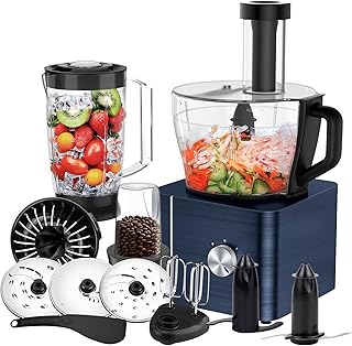 SNDOAS Robot de Cocina, 1100 W Robot Cocina Multifuncion, 3.2 Litros de Capacidad, Batidora 1.5 Litros, trituradora, Picador, Molienda, Batidor, Color Azul Oscuro