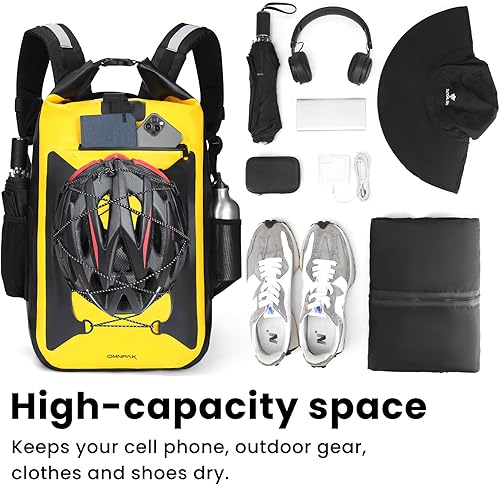 Miniatura 3 de Omnpak Mochila seca impermeable de 30 L, mochila impermeable enrollable que mantiene el equipo seco, bolsa seca flotante, Amarillo