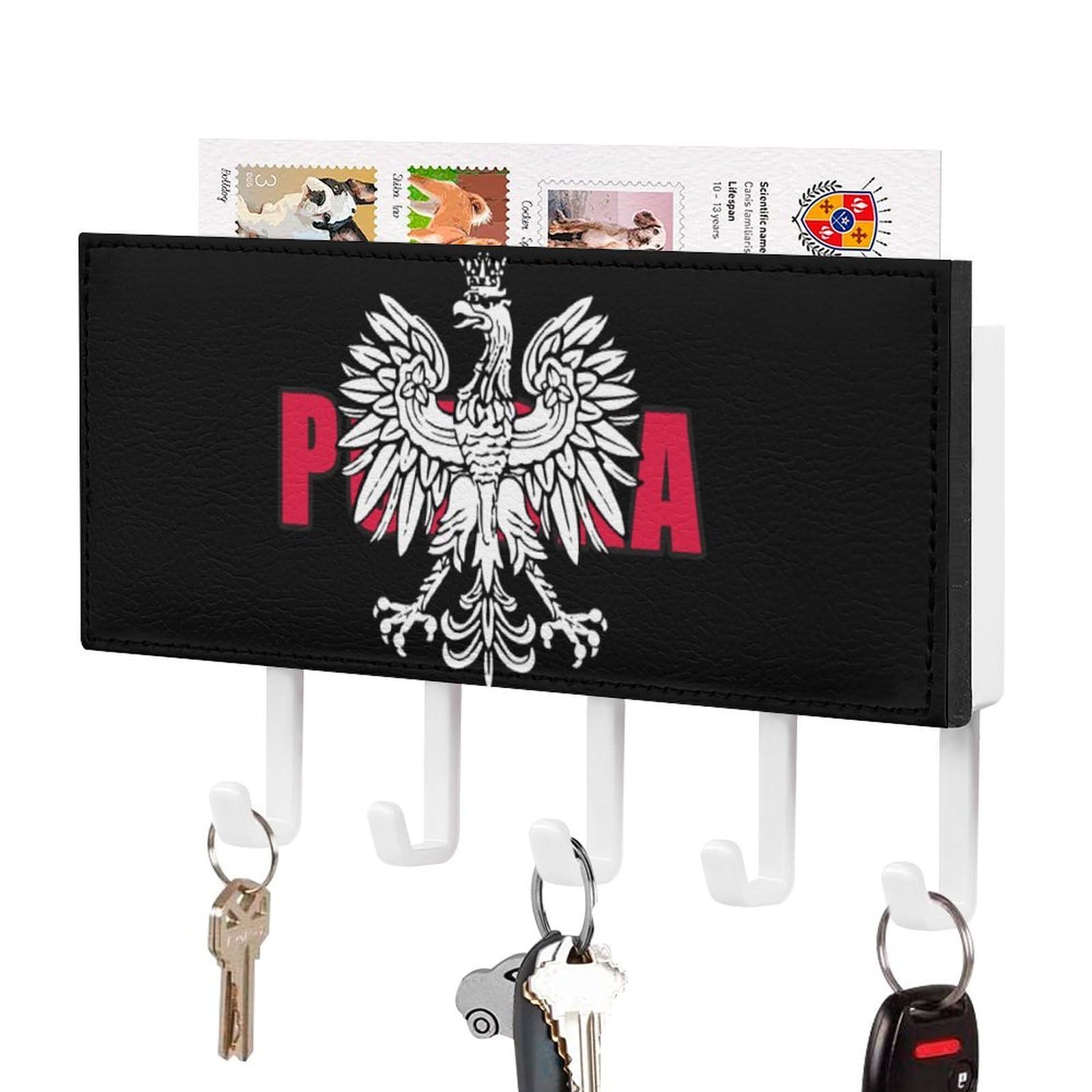 NCLQVJXZKHW Polska Poland Polish Ea-gles Key Holder with 5 Hooks Key Hooks Wall Mounted Key Racks Key Hanger Organiser Shelf