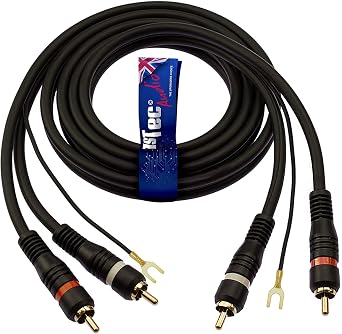 1.5m Vinyl Player Cable with Twin Red & White Moulded RCA Plugs Dedicated Earth Wire Shielded OFC Conductors stops Hum Humming Buzz Buzzing Feedback Noise from your HiFi speakers 1.5 Metre