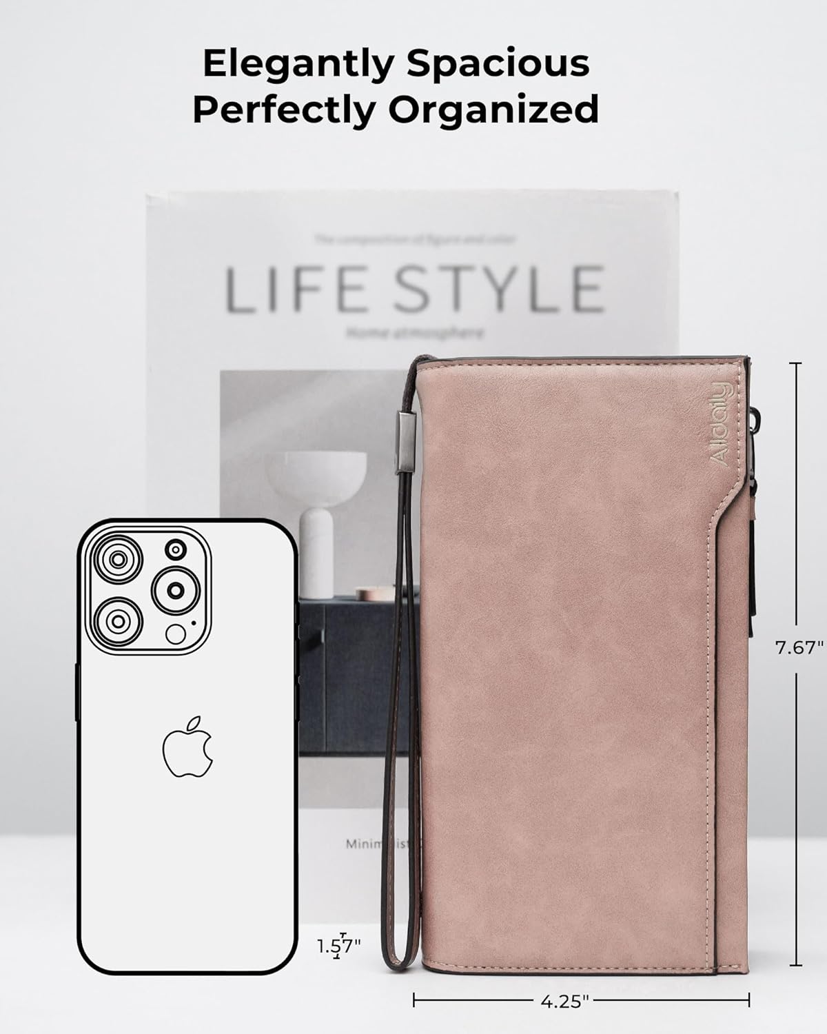 Alldialy RFID 24 Credit Card Holder Wallet, Large Capacity Wristlet Wallet for Women with Zipper (Dark Pink) - Image 2