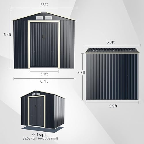 Miniatura 6 de Goplus Cobertizo de almacenamiento al aire libre, cobertizo de jardín de metal de 7 x 6 pies con 4 rejillas de ventilación y puerta corrediza doble,