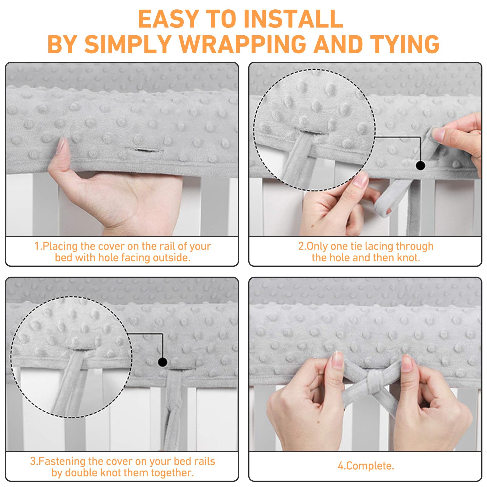 IULONEE 3pcs Copertura di Protezione della Ringhiera del letto Baby Rail Cover 128x18cm/68x18cm Copertura per le Guide del letto per Bambini si Adatta ai Paraurti Laterali e Anteriori (Grigio)