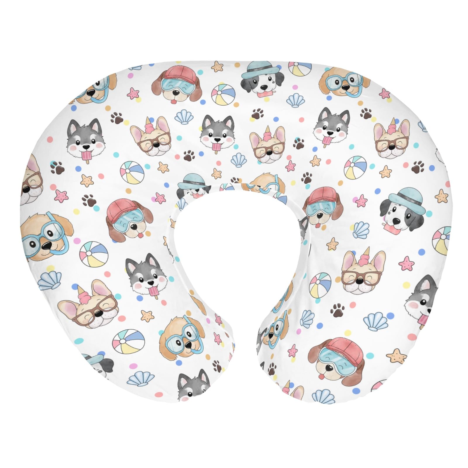 Summer Beach Fun Dogs Nursing Pillow Covers for Boy Girl Cute Dog Vacation Nursing Pillow Slipcovers for Breastfeeding Pillows Dogs Lovers Gift Soft Stretchy Removable Covers for Newborn Infant