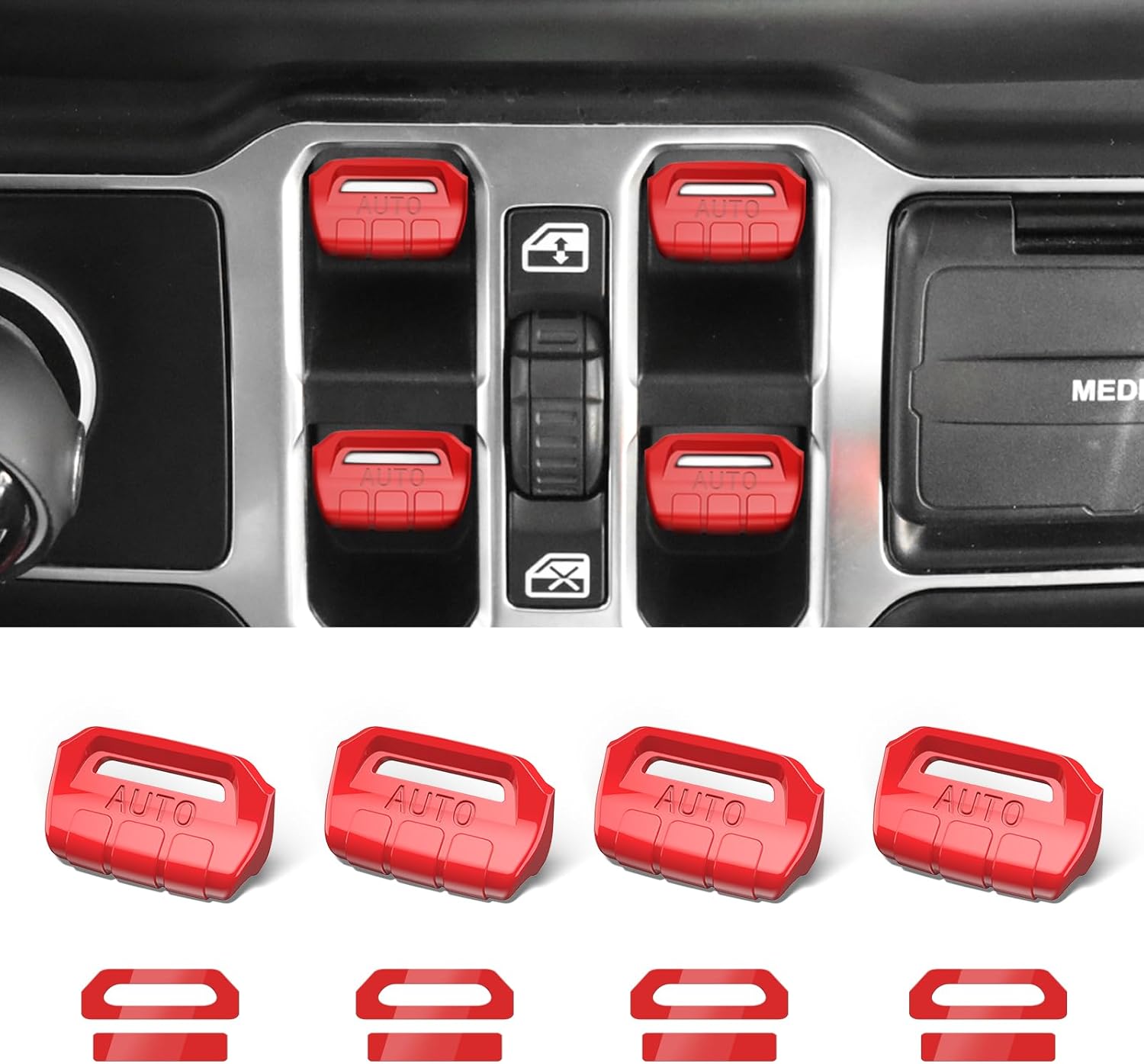 DIAMOOKY 4PCS Upgraded Window Switch Button Cover Compatible with Jeep Wrangler JL JLU 2018-2026 and Gladiator JT 2020 2021 2022 2023 2024 2025 2026 Wrangler 4xe Interior Accessories(Bright Red)