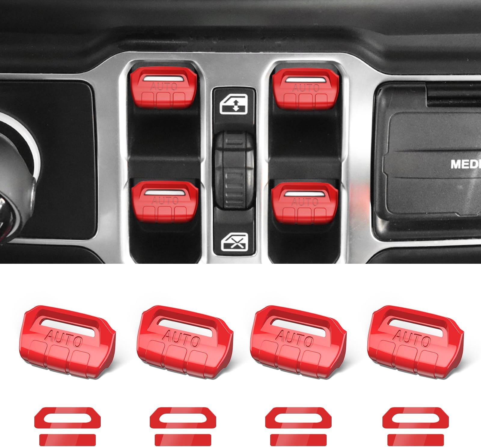 4PCS Upgraded Window Switch Button Cover Compatible with Jeep Wrangler JL JLU 2018-2026 and Gladiator JT 2020 2021 2022 2023 2024 2025 2026 Wrangler 4xe Interior Accessories(Bright Red)