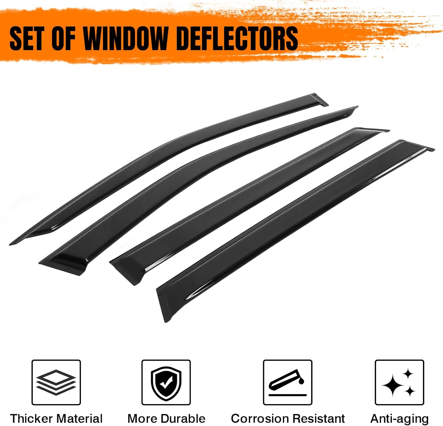 Tape on Window Visor Deflectors, Compatible with 2021-2025 Kia Sorento 4DR, Acrylic Black Slim Style Window Rain Guards, Sun Wind Side Vent Visor Set, 4 Pieces
