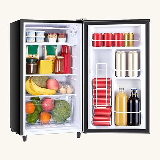 Mini Fridge with Freezer, 3.2 Cu.Ft Mini Refrigerators, Small Beverage Fridge with Adjustable Thermostat, for Bedroom, Office, Dorm, Single Door, Quiet & Energy Saving, Silver