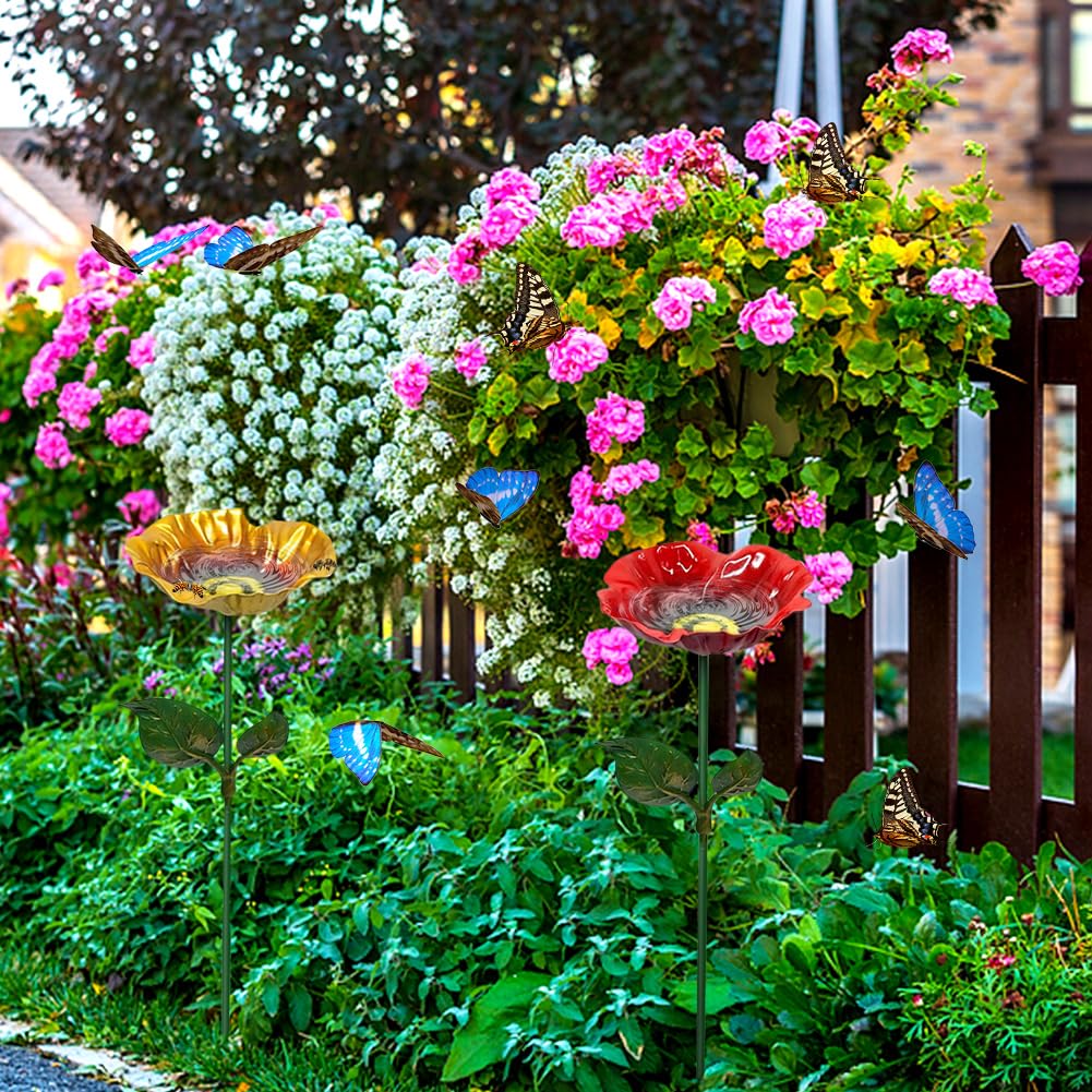 Blumen-Gartenstecker Als Vogeltränke & Bienentränke – 2 Stück, Metall, 60 Cm, Wetterfest, Handgefertigt