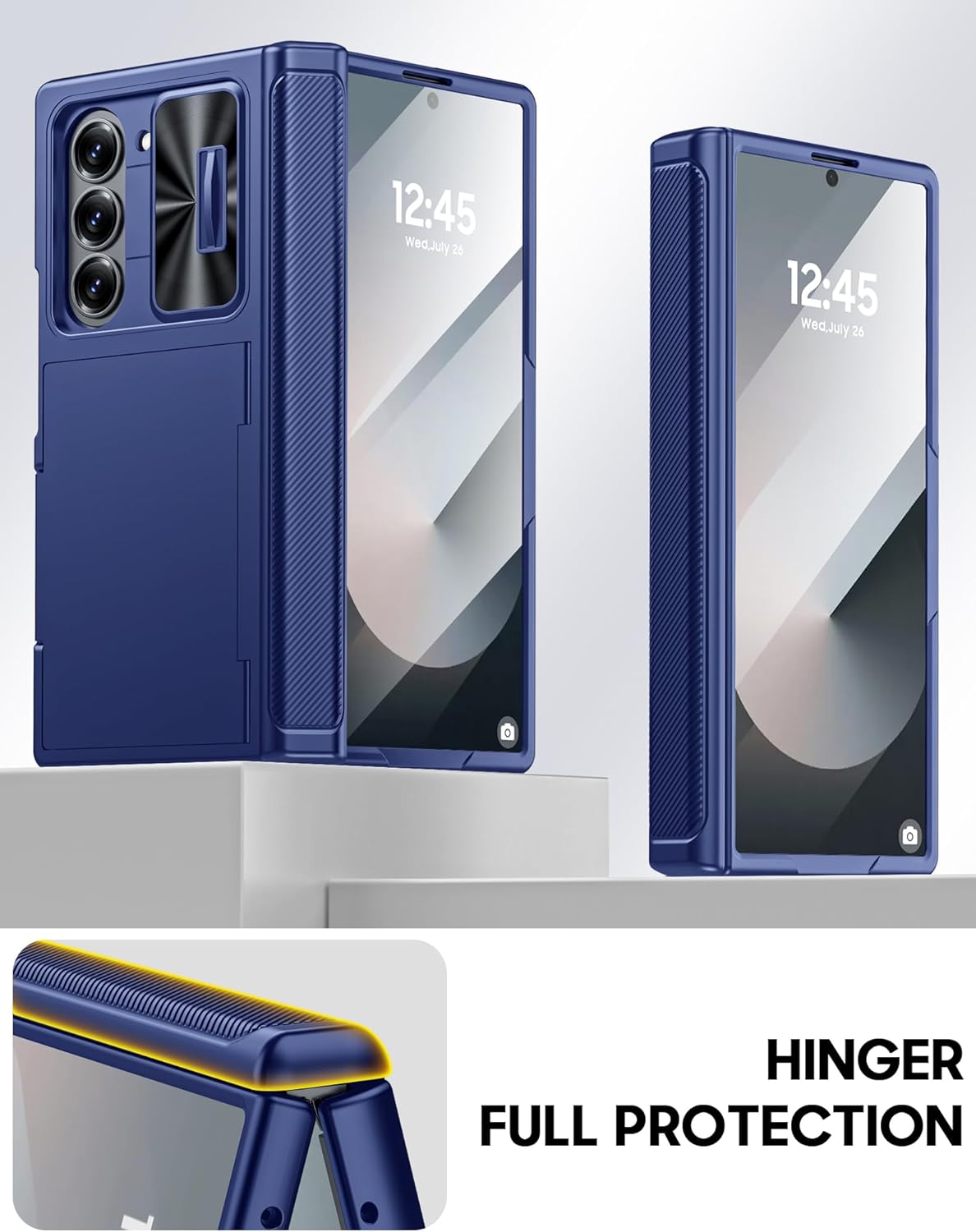 Vizvera for Samsung Galaxy Z Fold 6 Case RFID Wallet with Cards Holder [Hinge Cover] [Camera Cover] Shockproof Silicone Protective Phone Case for Z Fold 6 2024-Blue