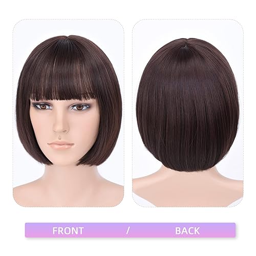 Miniatura 5 de HSPJHTM Pelucas grises estilo Bob, pelucas de pelo corto Bob de 12 pulgadas lacias con flequillo, peluca sintética colorida para cosplay, uso