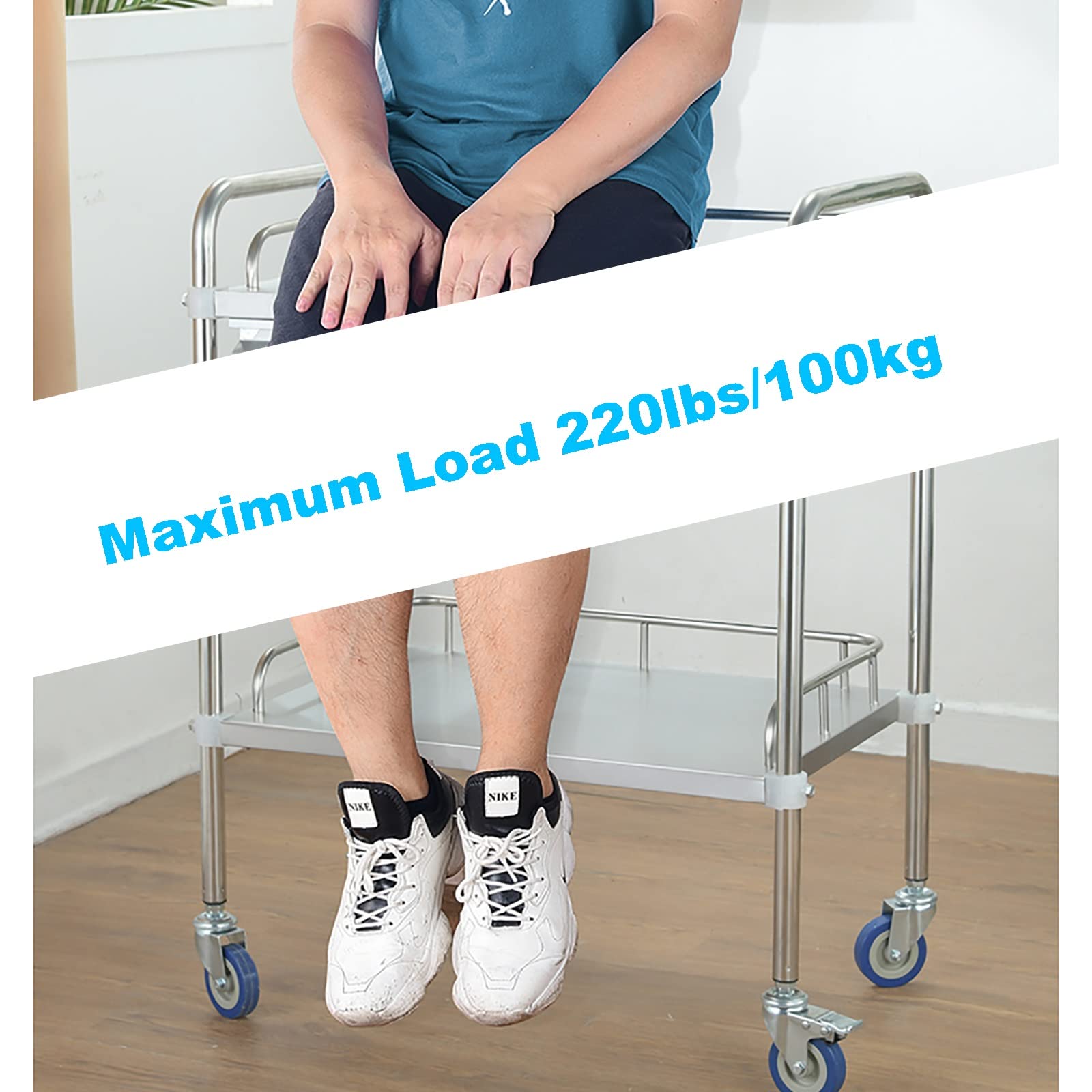 Laborwagen mit Schublade, Servierwagen Edelstahl, 2/3 Lage mit 360° Drehbarem Silentrad, Maximale Belastung 100 Kg, Geeignet für Labore, Zahnkliniken, Schönheitssalons usw (4 Größen)