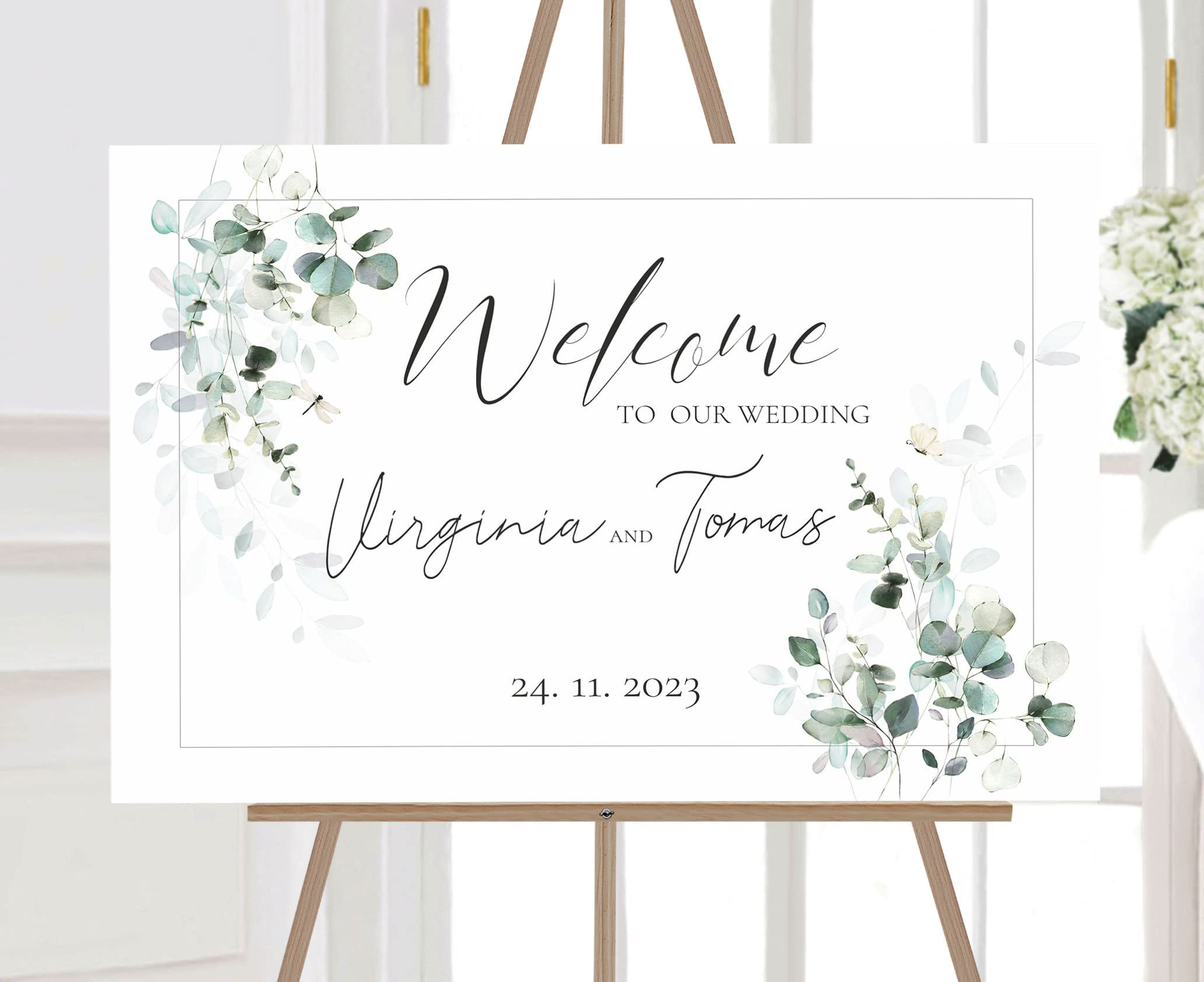 Manschin-Laserdesign Willkommensschild Aluverbund personalisiert - Made in Germany - Welcome Willkommen Schild für Hochzeit (80x55cm)