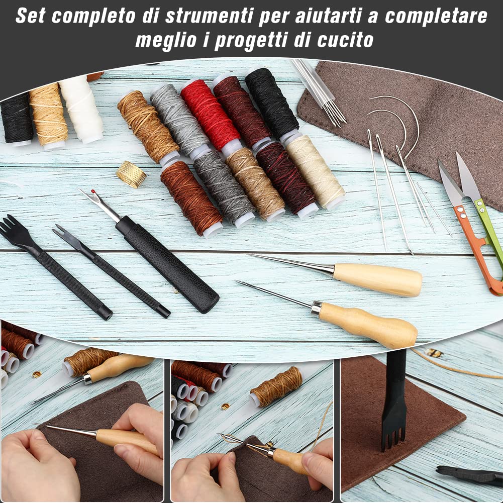 Kit 21 Pezzi Per Cucire Cuoio - Filo Cerato, Aghi, Punteruolo E Accessori Per Riparazioni E Progetti Fai Da Te - Foto 5