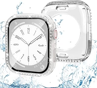 (2-in-1) Bling Waterproof Case Compatible for Apple Watch 41mm Series 9/8/7 Screen Protector, Front & Back Women Glitter Diamond Crystal Full Protective Bumper Face Cover for iWatch 41mm,Clear