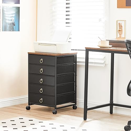 Miniatura 7 de HOOBRO Escritorio para computadora, cómoda de 5 cajones, escritorio de oficina en casa con toma de corriente, armario de oficina con cajones para