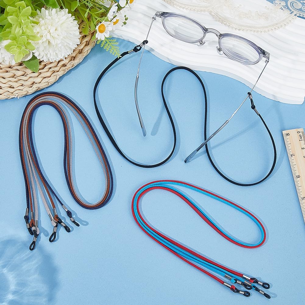 6PCS 6 Colors Leather Eyeglass Retainer Glasses Strap Universal Glasses Lanyard Cord Adjustable Fuax Suede Eyewear String Holder Around Neck Sunglass Keeper Rope for Men Women Decor