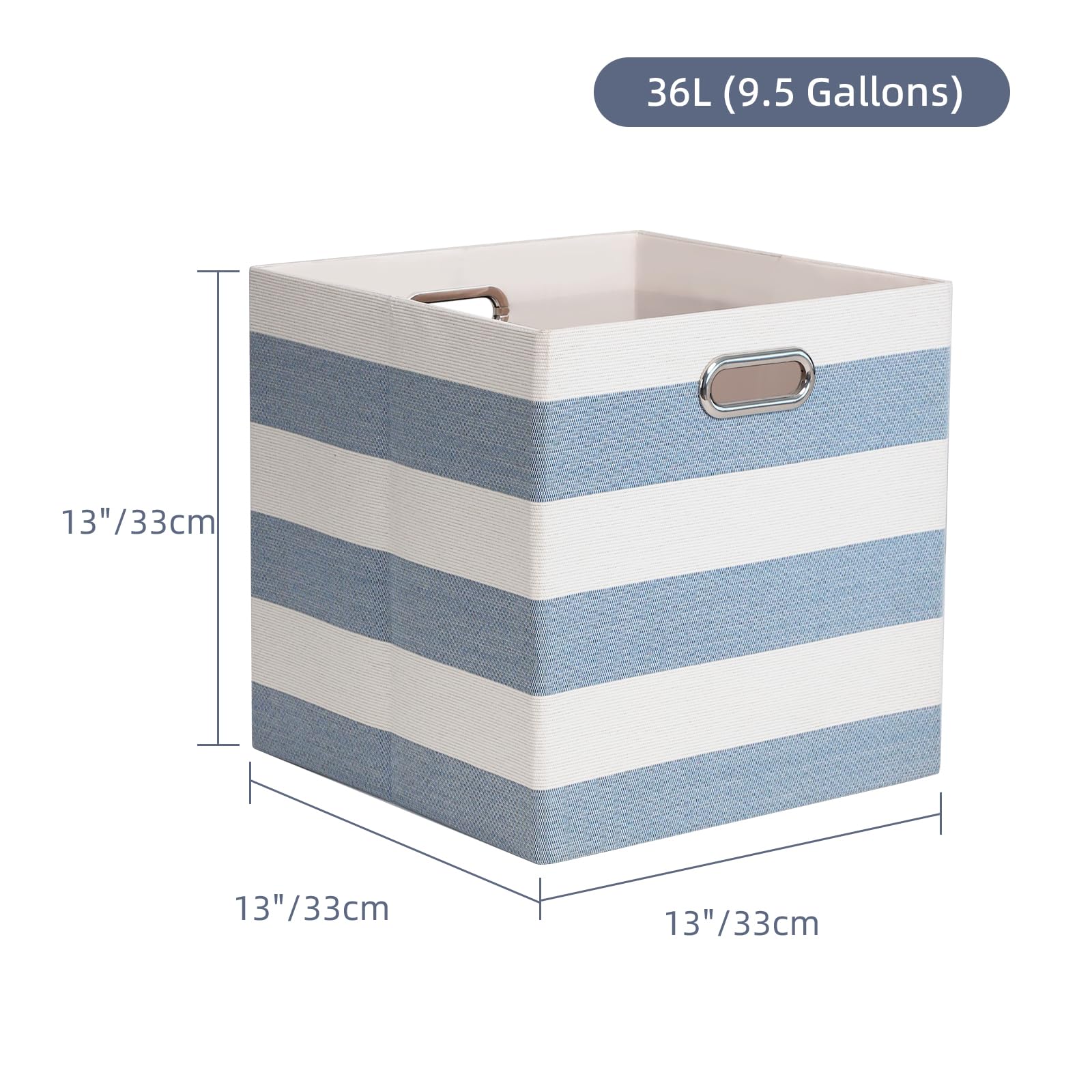 Würfelförmige Aufbewahrungsbehälter, zusammenklappbare Aufbewahrungswürfel, Aufbewahrungsboxen aus Stoff für Home-Office-Kleiderschrankregale, 4er-Pack, 33x33x33 cm, Blau/Weiß | Faltbare Stoffbehälter mit Griffen, gestreifte Boxen für Büro, Kleiderschrank