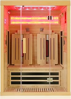 Dewello® Infrarotsauna Infrarotkabine SALTCOATS 135x105 1-2 Person Vollspektrumstrahler Bodenstrahler LED-Farblicht mit Natursalzstein, Bluetooth FM MP3 USB