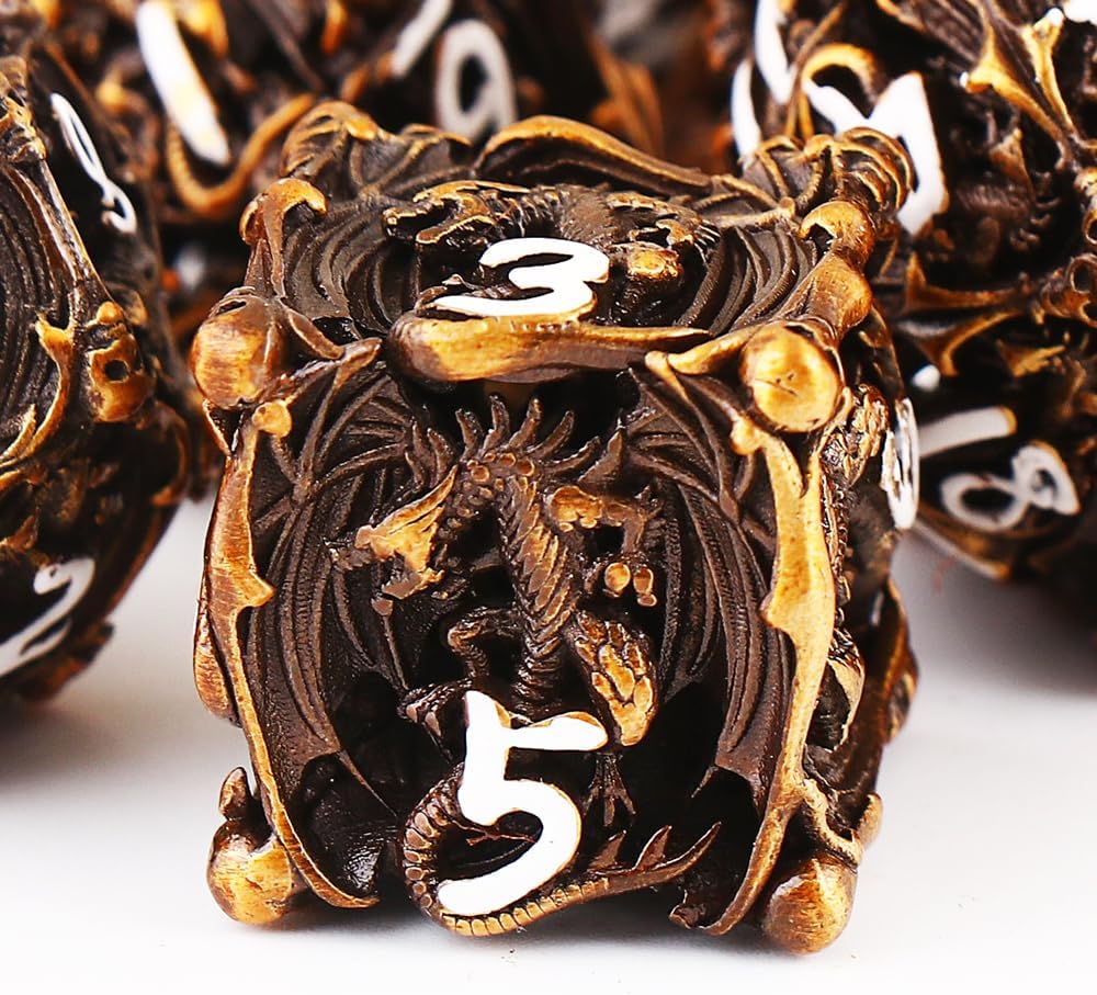 Metal DND Dice Set D&D 7 die Cthulhu Polyhedral Hollow Dice for MTG, RPGs Role Playing Game, Shadowrun and Math Teaching D20 D12 D10 D8 D6 D4