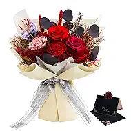 Preserved Flowers Bouquet Roses with Vases,Real Birthday Flowers for Delivery Prime,Forever Glitter Rose Bouquets Kit,Handmade Eternal Rosas Butterfly Gifts for Mom Birthday Women Girl (Red)
