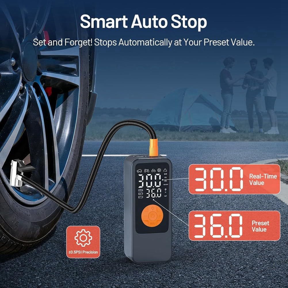 Compressore d'Aria per Gonfiaggio Pneumatici con Manometro Digitale, Pompa d'Aria 150PSI per Auto, Bici, Moto con Luce Indicatrice LED.