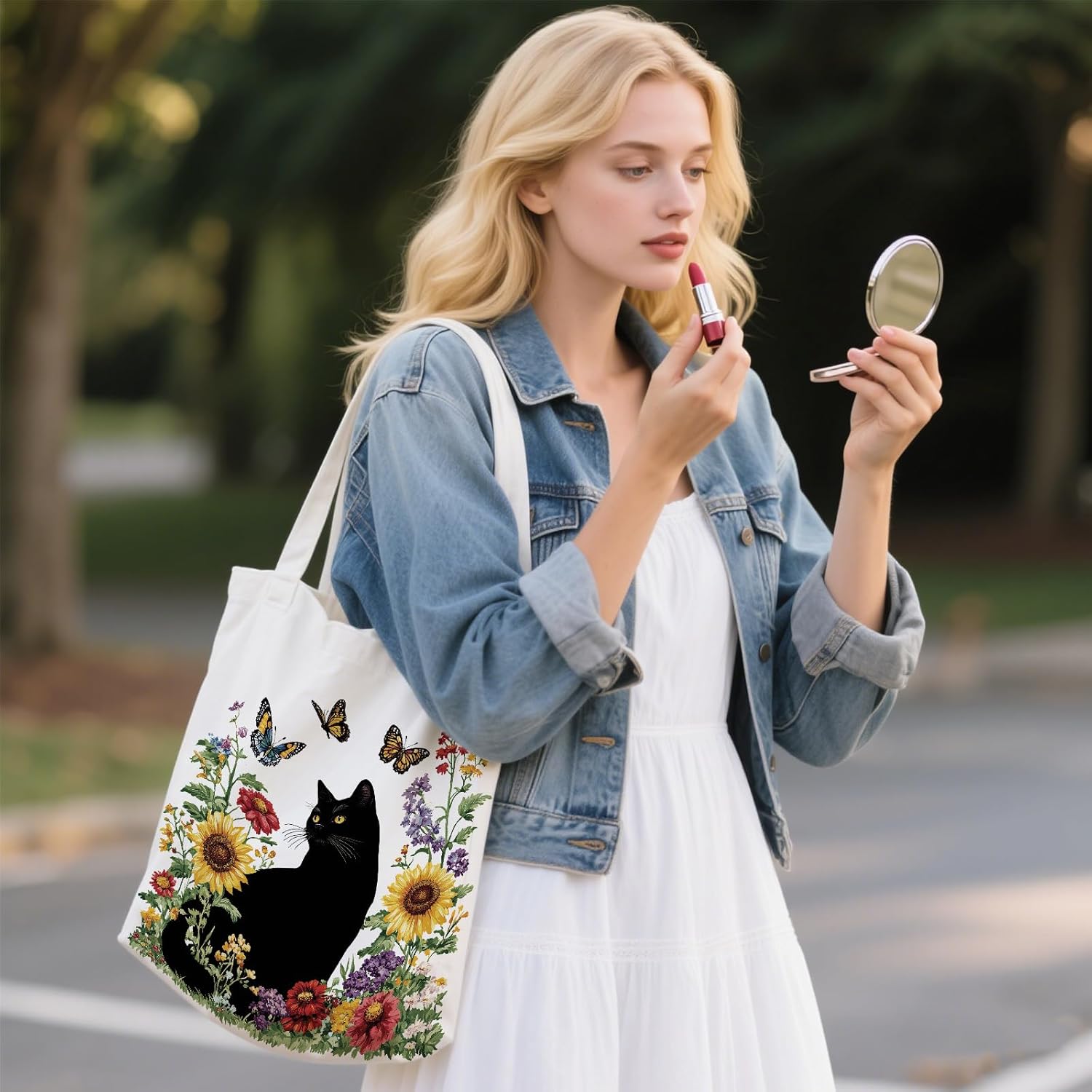 Aesthetic Canvas Tote Bag for Women - with Magnetic Snap Closure & Zipper Inner Pocket Reusable Bag for Shopping - Image 6