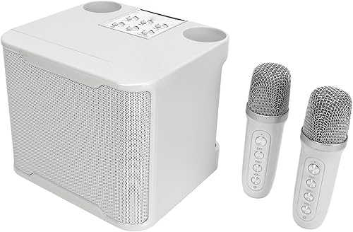 LJCM Máquina de karaoke, transmisión rápida, motor sónico, altavoz, calidad de sonido de alta fidelidad, graves impactantes con 2 micrófonos
