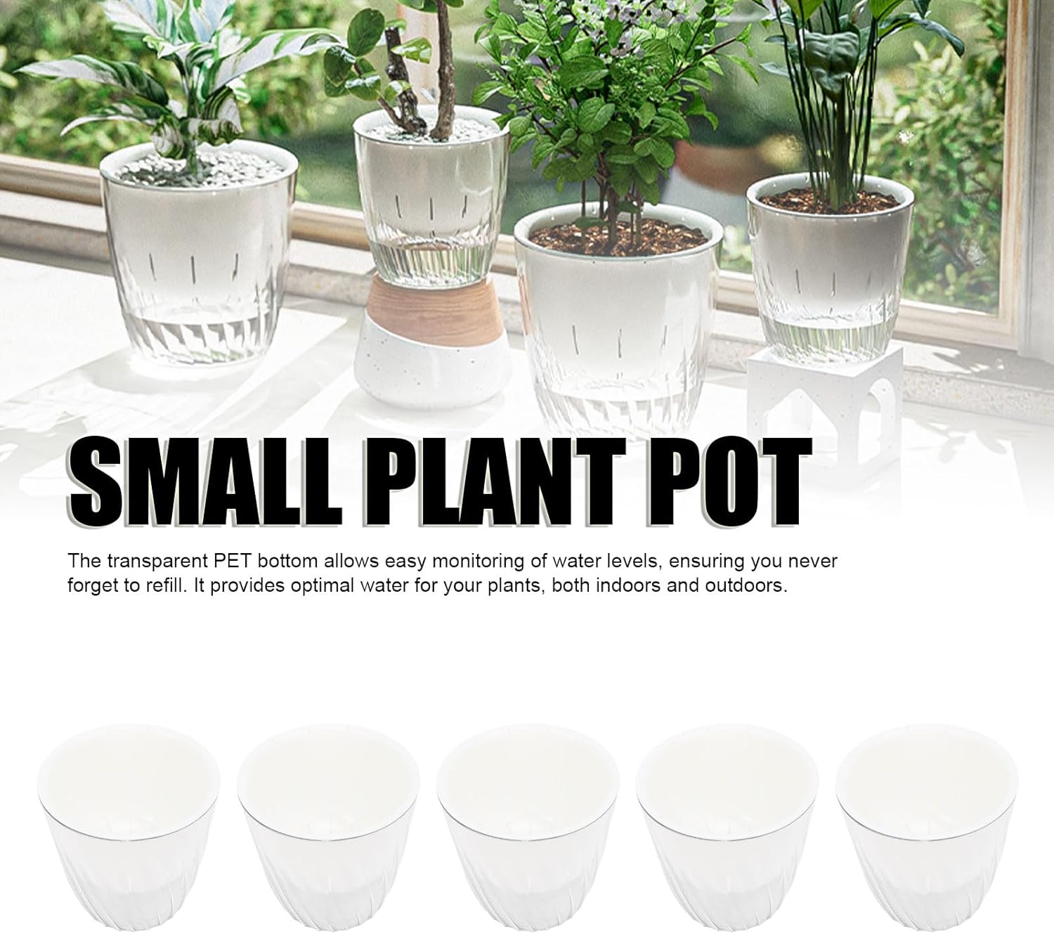 5PCS Self Watering Plant Pots, 4.5Inch Wicking Flower Pots, Flower Pot Planter with Clear Base, for Beginners and Busy Gardeners, Ensures 7-15 Days of Thriving Plants Unattended
