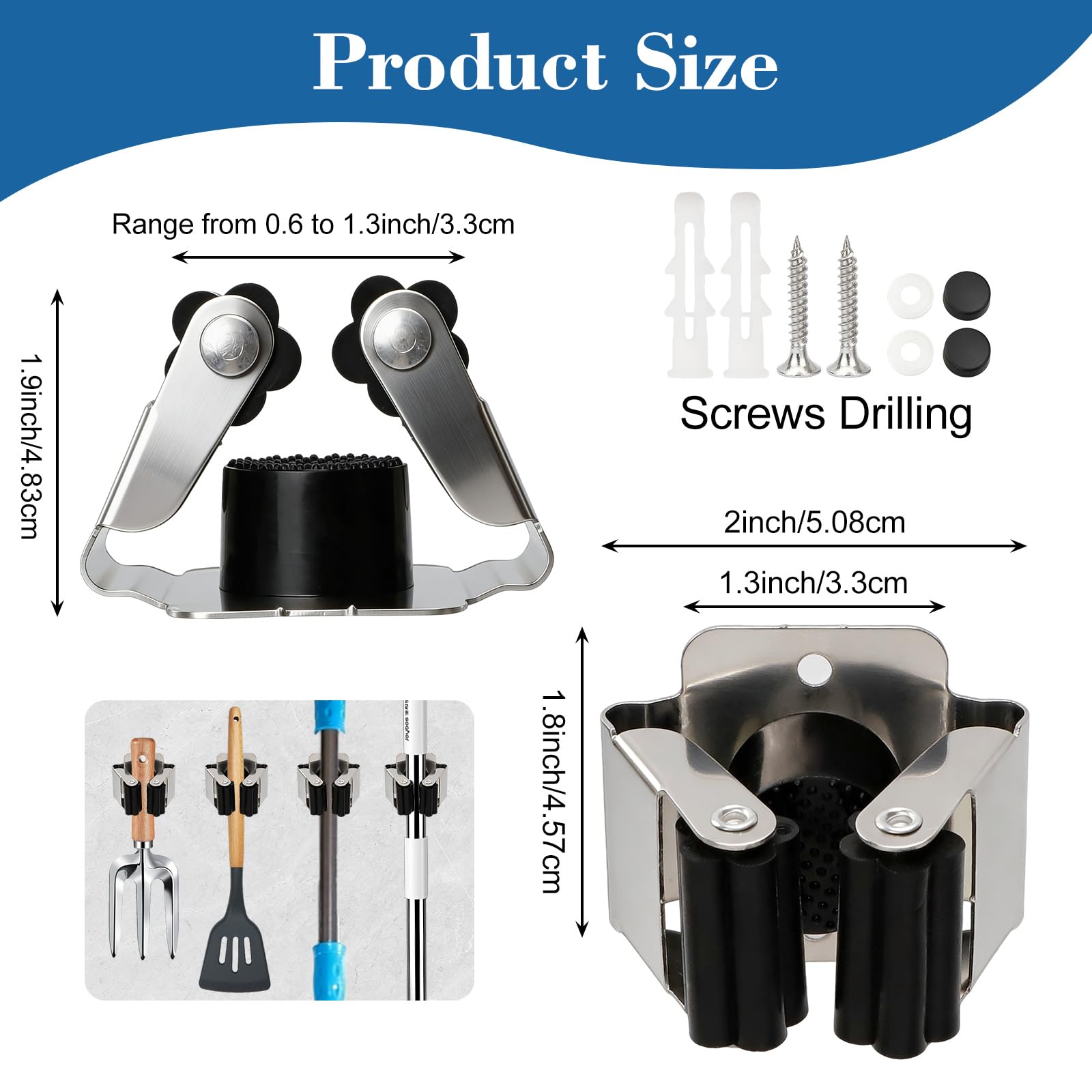 8 pezzi Supporto per scopa da parete, supporto per attrezzi da cucina, casa, bagno, garage, porta attrezzi da giardino per scopa, scopa, pala, attrezzi da giardino