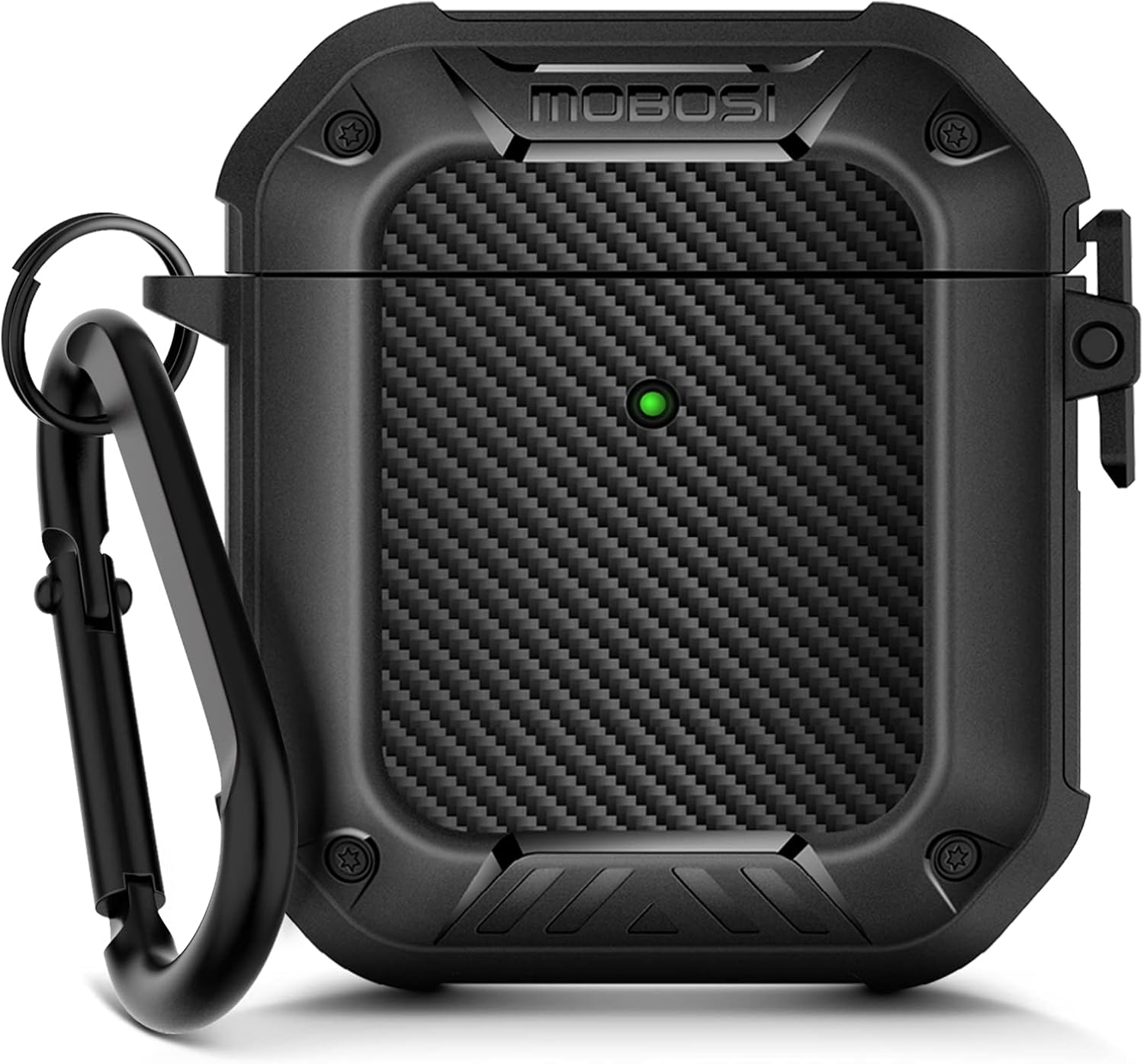 MOBOSI AirPods Case Cover, Secure Lock Clip AirPod Case Hard Full Protective Case Skin with Keychain, Designed for AirPods 2 & 1 Wireless Charging Case, Black