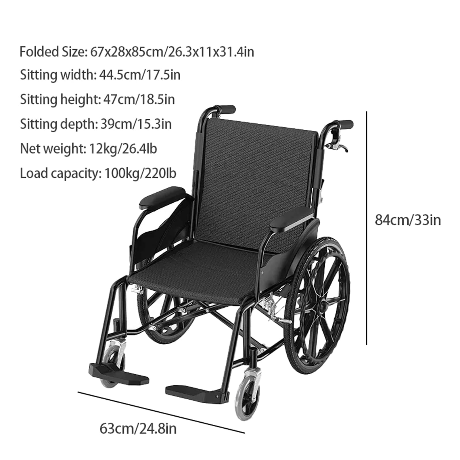 Sillas De Ruedas Transporte Sillas De Ruedas con Freno De Mano con Freno De Mano Y Asiento Ergonómico Silla De Ruedas De Acero Al Carbono Silla De Ruedas Manual Ligera