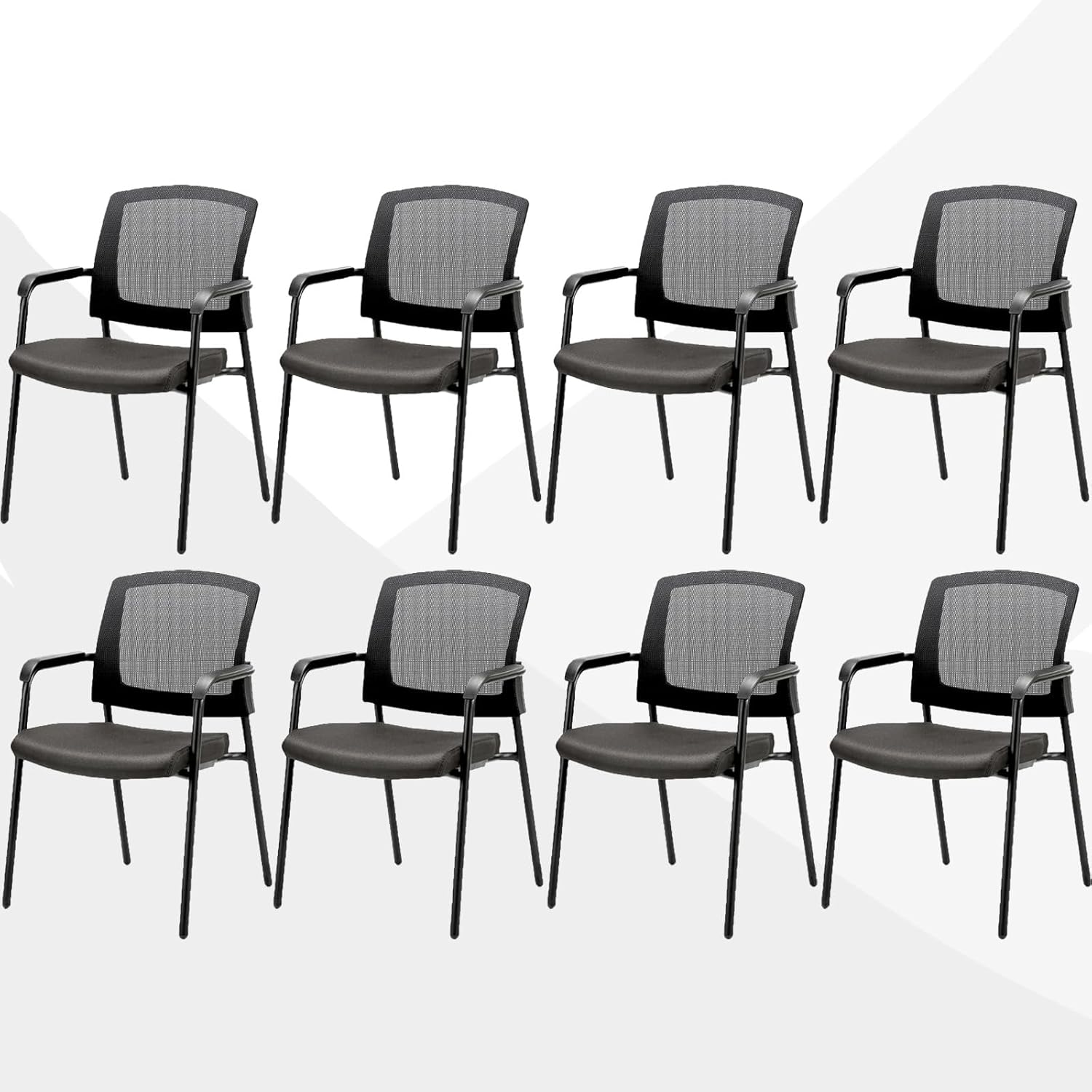 CLATINA New Classic Reception Guest Chair with Mesh Back and Armrests, Ergonomic Stacking Chair with Thickened Seat Cushion for Office Conference Waiting Room, Gray(8 Pack)